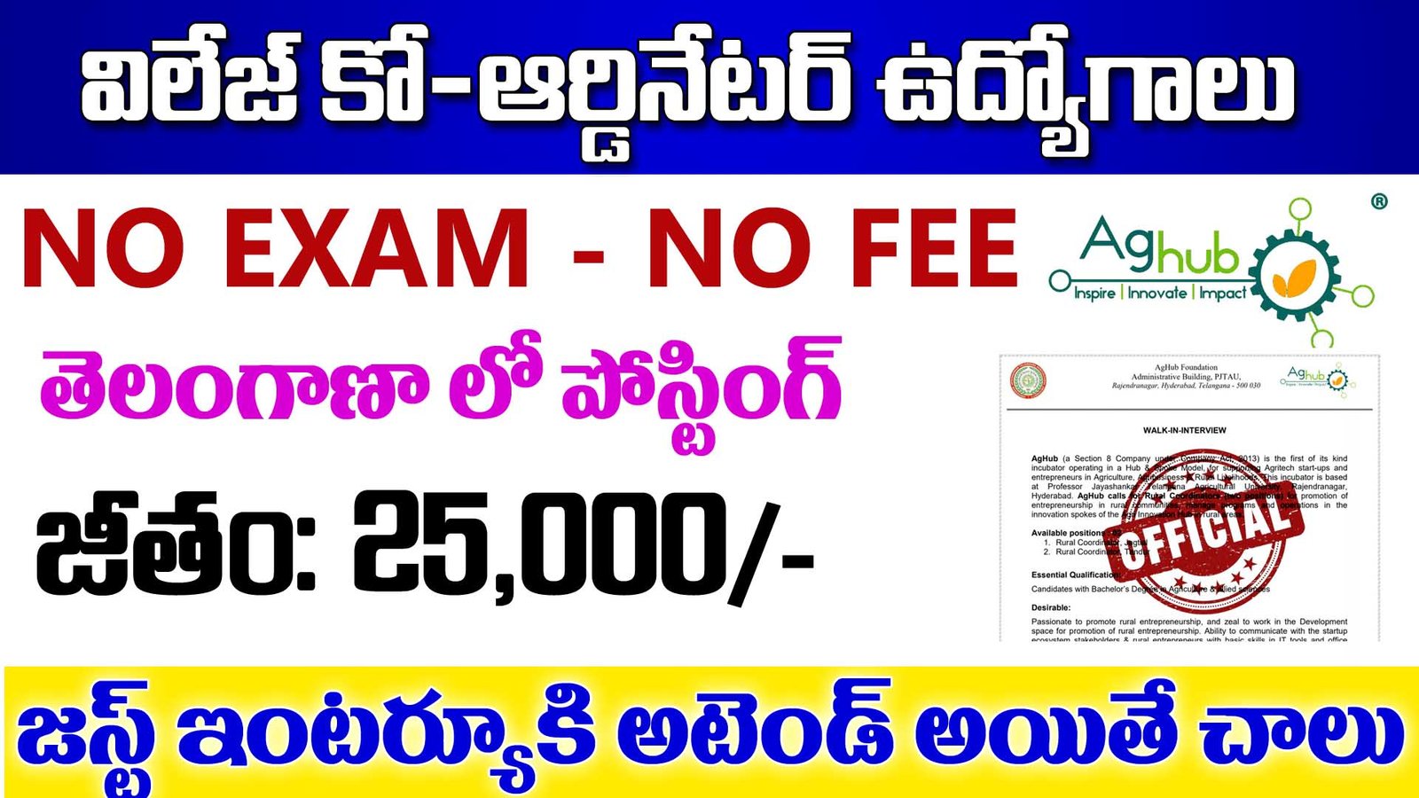 AgHub PJTSAU Recruitment 2025