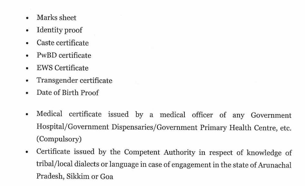 Documents required for India Post GDS Recruitment 2026 Notification