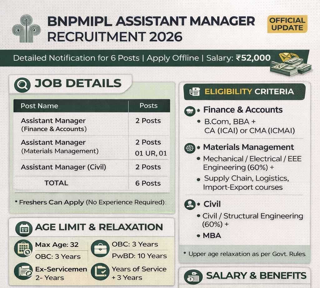 BNPMIPL Assistant Manager Recruitment 2026