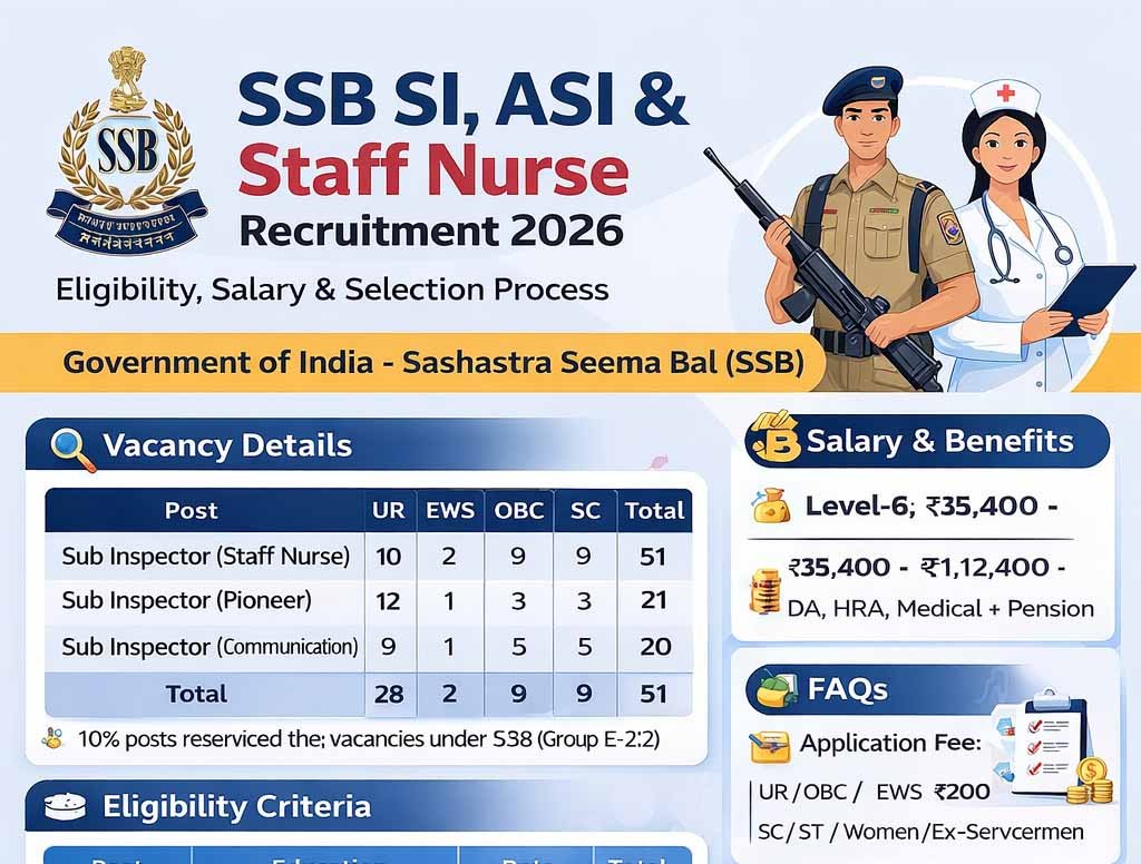 SSB SI, ASI & Staff Nurse Recruitment 2026