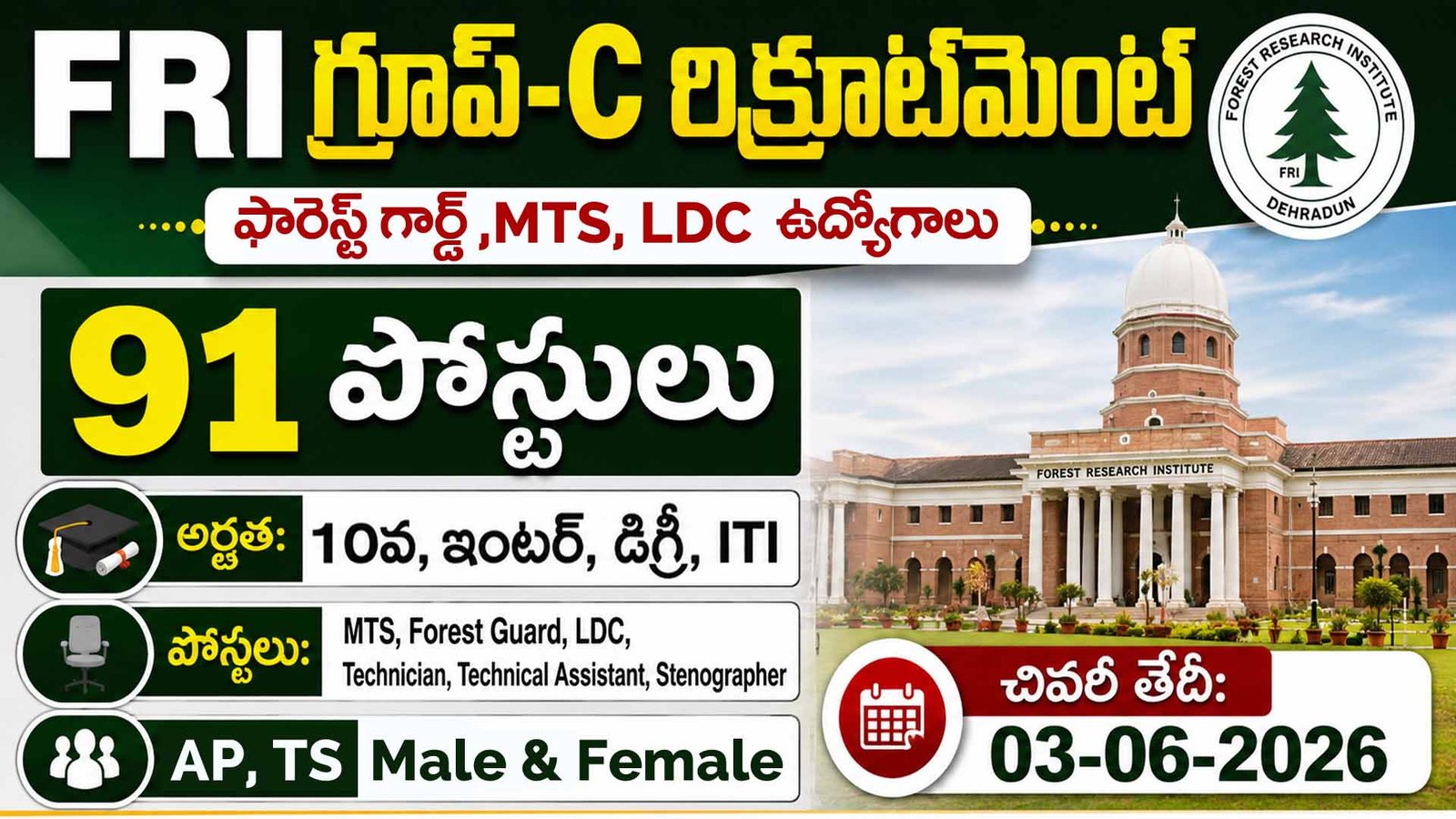 FRI Group C Recruitment 2026 Notification
