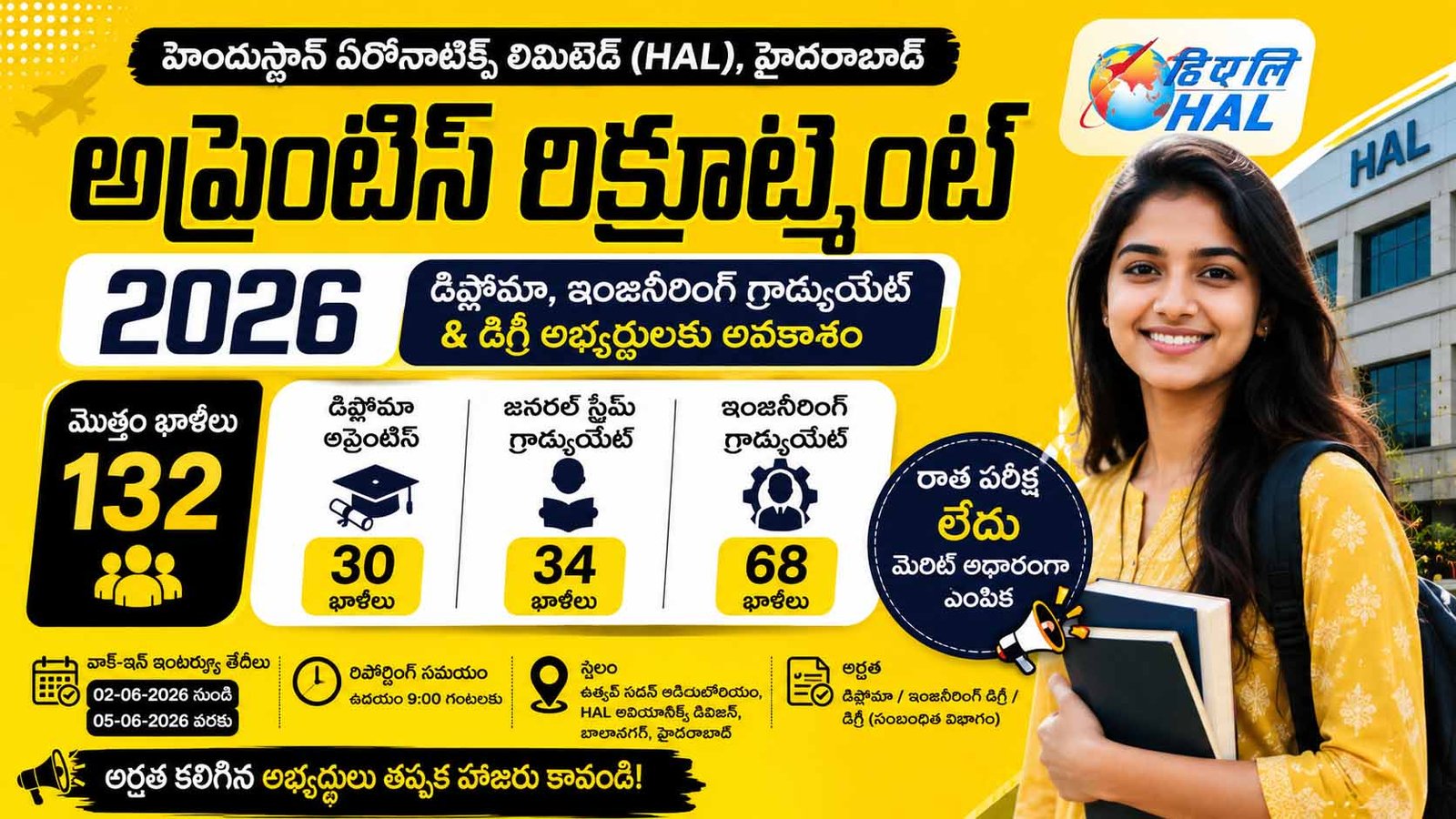HAL Hyderabad Apprentice Recruitment 2026