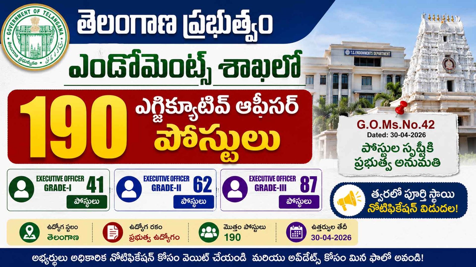 Telangana Endowments Department Executive Officer Recruitment 2026